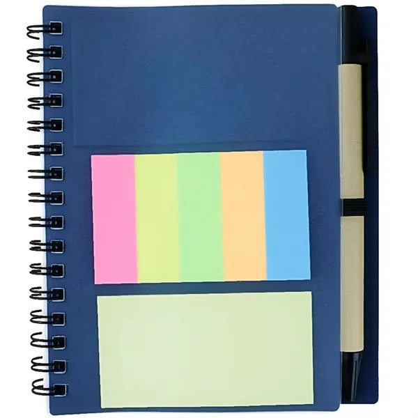Spiral Binding Sticky Notes Notebook w/ Pen Holder