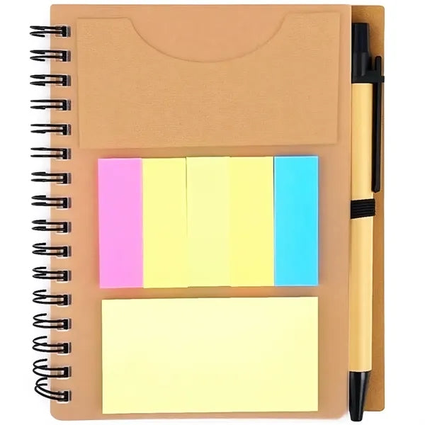 Spiral Binding Sticky Notes Notebook w/ Pen Holder