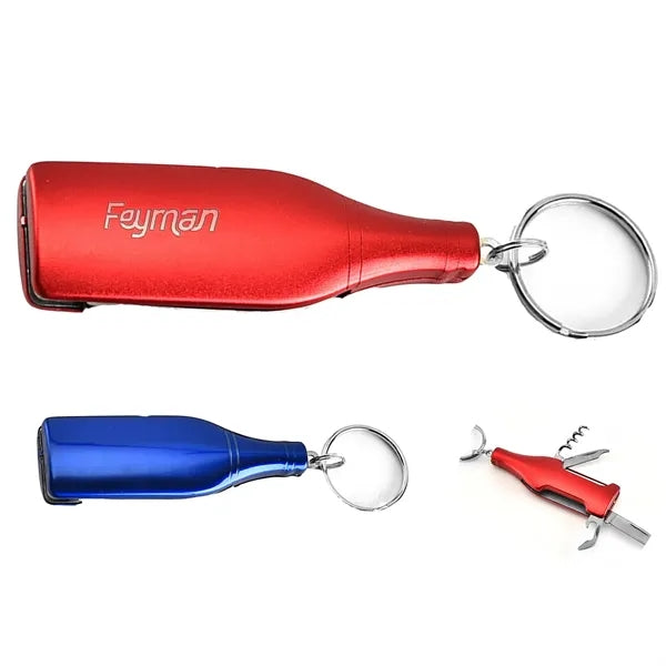 4 in 1 Stainless Steel Bottle Shape Multi Function Key Chain