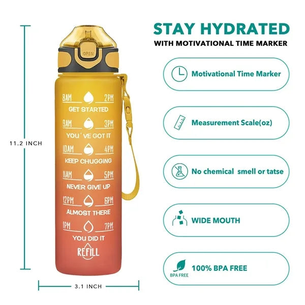 32oz BPA Free Wide Mouth Sports Water Bottle w/ Time Markers