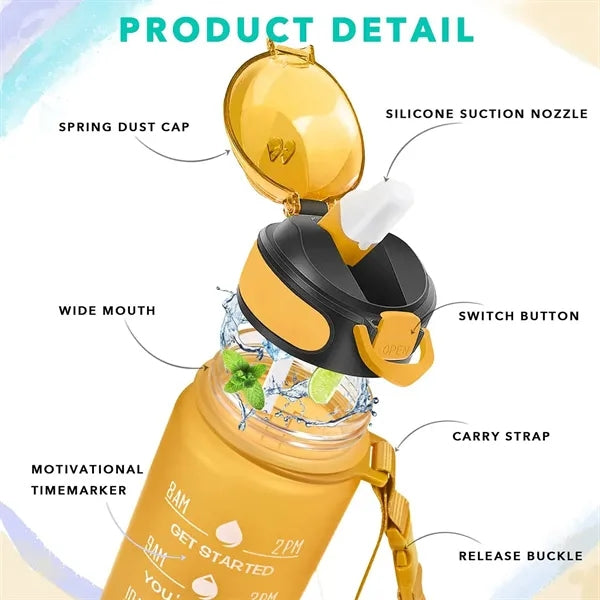 32oz BPA Free Wide Mouth Sports Water Bottle w/ Time Markers