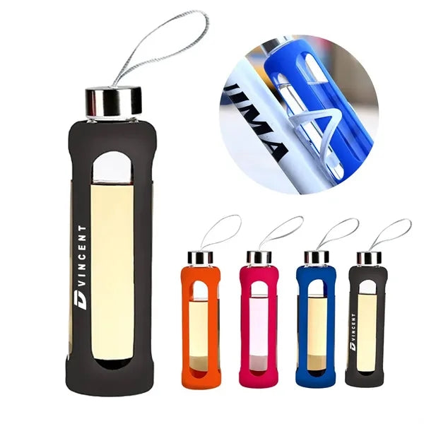 19oz Portable Silicone Sleeve Glass Sports Water Bottle