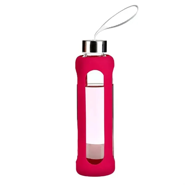 19oz Portable Silicone Sleeve Glass Sports Water Bottle