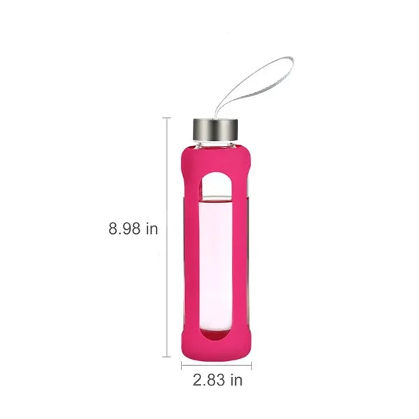 19oz Portable Silicone Sleeve Glass Sports Water Bottle