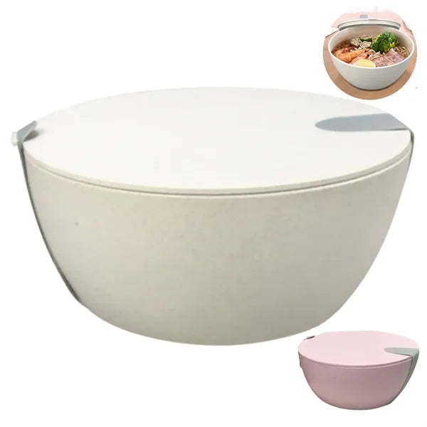 25oz Leakproof Lid Wheat Straw Round Salad Bowl