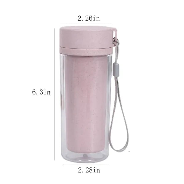 14oz Double Layer Wheat Straw Water Bottle
