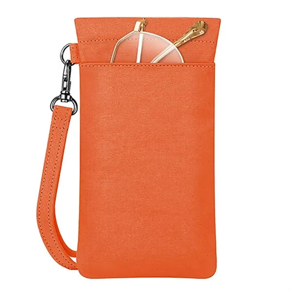 PU Leather Two Pocket Eyeglass Pouch w/ Carrying Strap