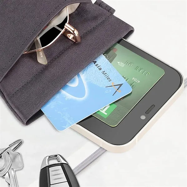 PU Leather Two Pocket Eyeglass Pouch w/ Carrying Strap