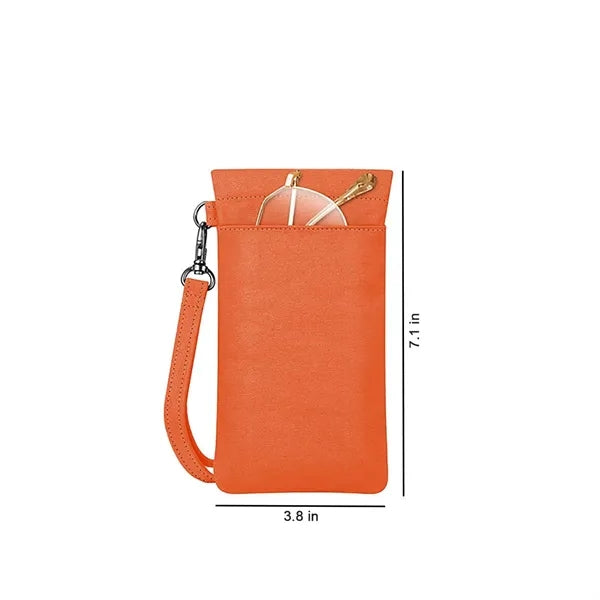 PU Leather Two Pocket Eyeglass Pouch w/ Carrying Strap
