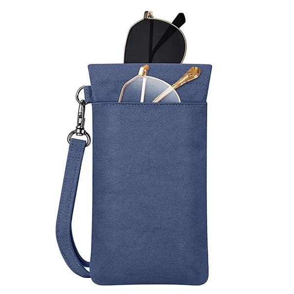 PU Leather Two Pocket Eyeglass Pouch w/ Carrying Strap
