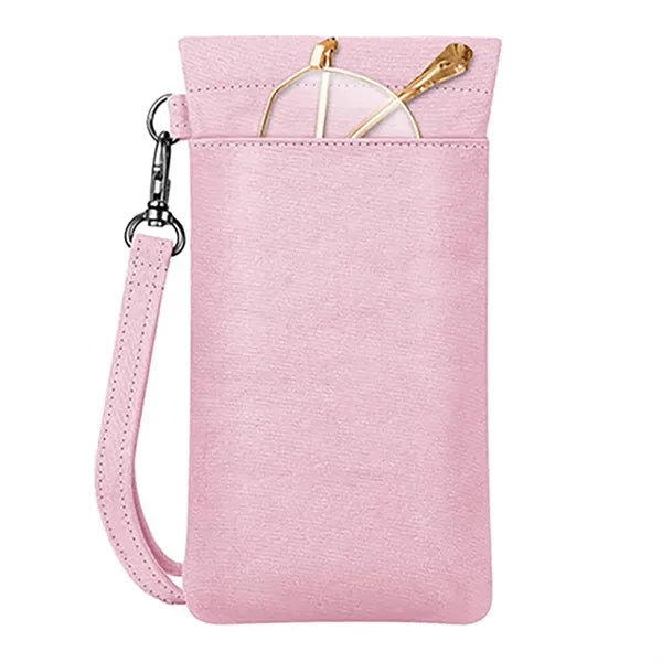 PU Leather Two Pocket Eyeglass Pouch w/ Carrying Strap