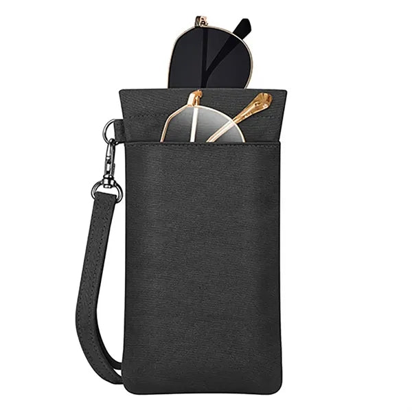 PU Leather Two Pocket Eyeglass Pouch w/ Carrying Strap