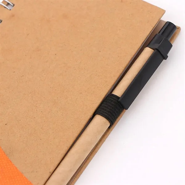 A5 Hardcover Spiral Lined Notebook w/ Pen