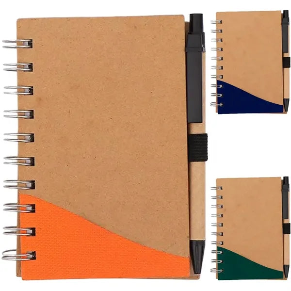 A5 Hardcover Spiral Lined Notebook w/ Pen