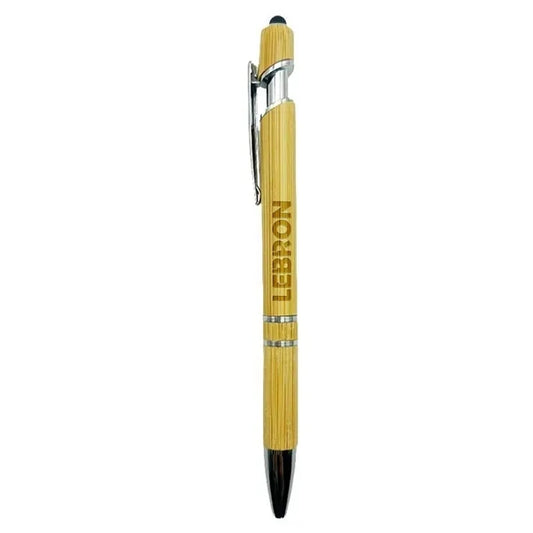 Retractable Bamboo Ballpoint Pen w/ Stylus
