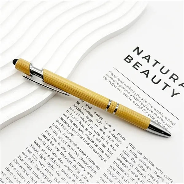 Retractable Bamboo Ballpoint Pen w/ Stylus