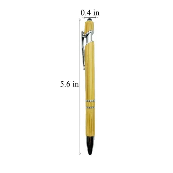 Retractable Bamboo Ballpoint Pen w/ Stylus