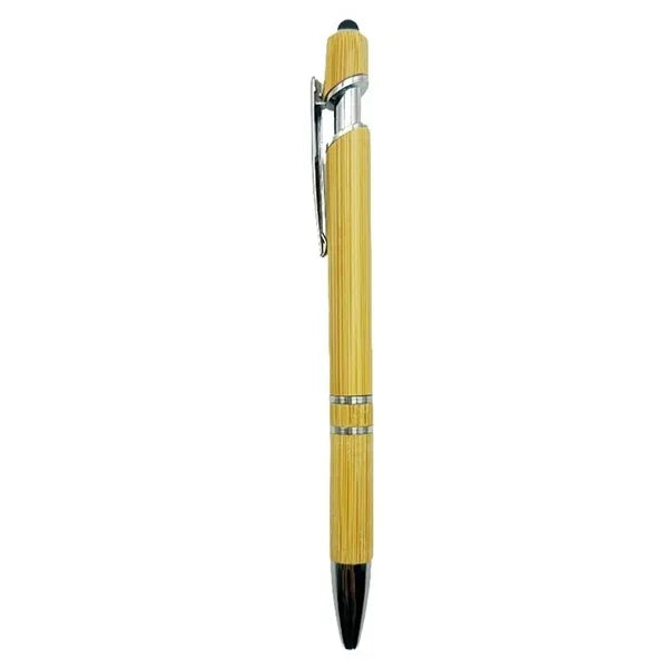 Retractable Bamboo Ballpoint Pen w/ Stylus
