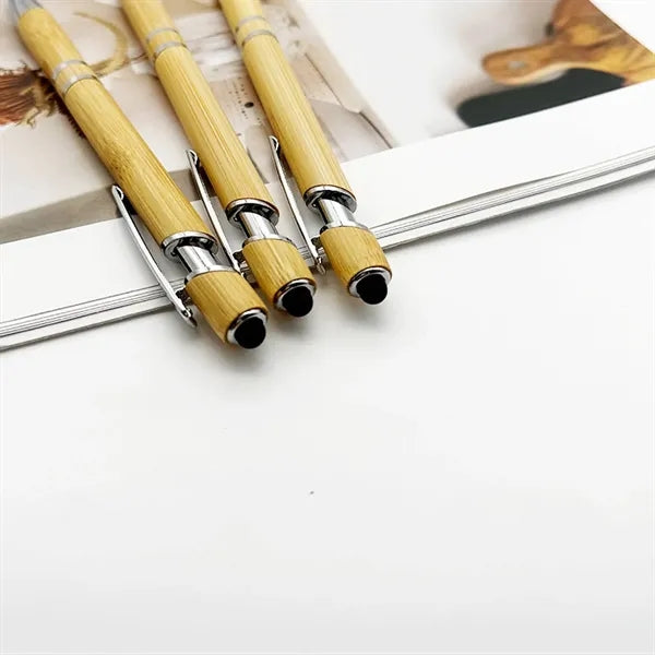 Retractable Bamboo Ballpoint Pen w/ Stylus