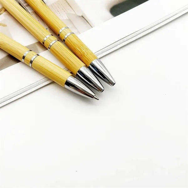 Retractable Bamboo Ballpoint Pen w/ Stylus