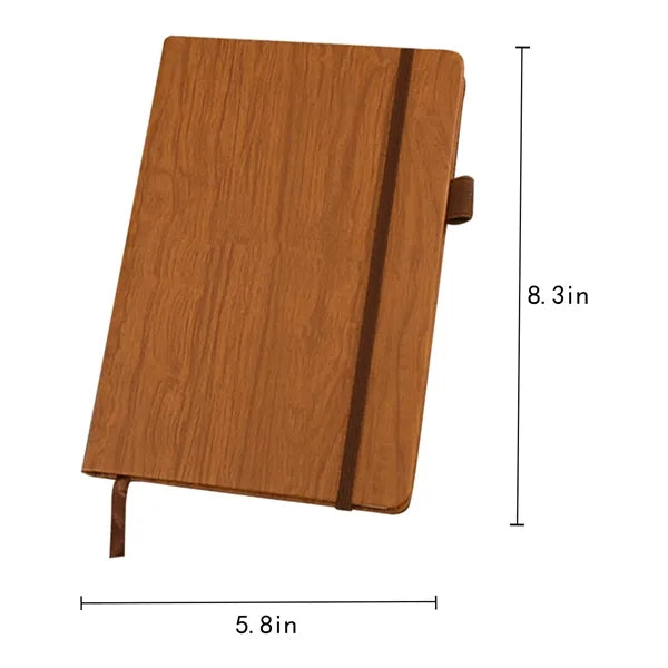 A5 PU Leather Wood Grain Notebook w/ Pen Holder