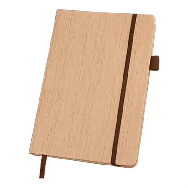 A5 PU Leather Wood Grain Notebook w/ Pen Holder