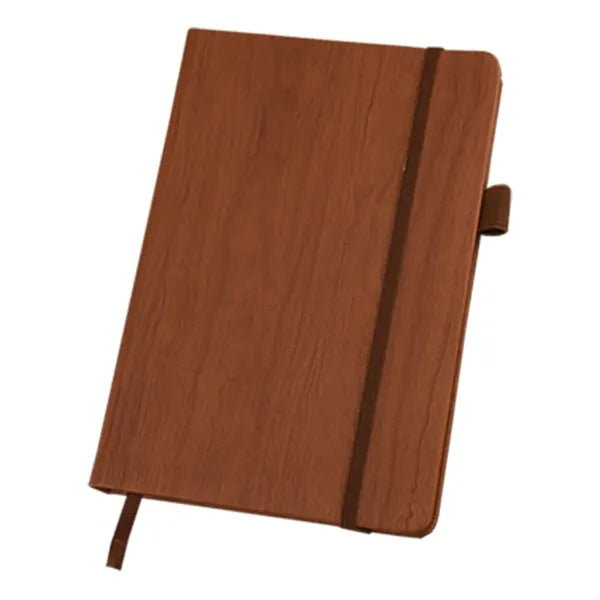 A5 PU Leather Wood Grain Notebook w/ Pen Holder