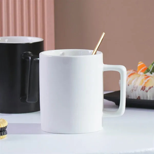 14oz. Ceramic Mug with Square Handle for Coffee and Tea Use