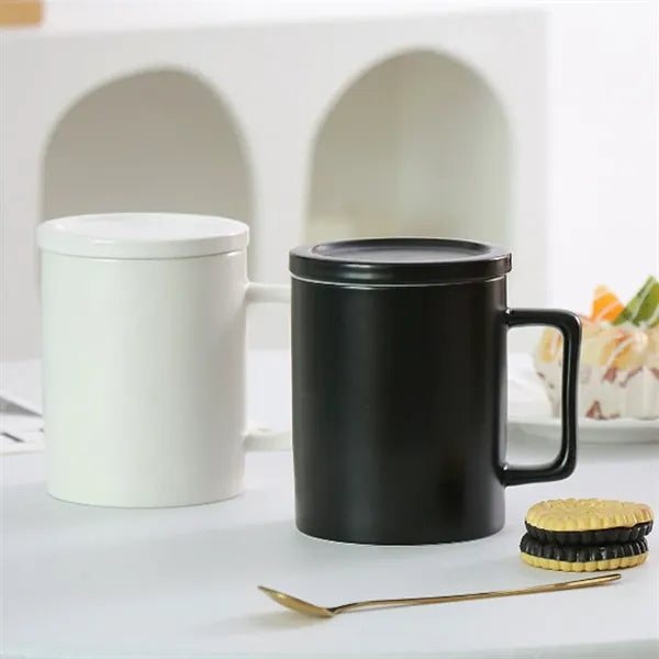 14.5oz Ceramic Mug w/ Lid Square Handle Drinkware