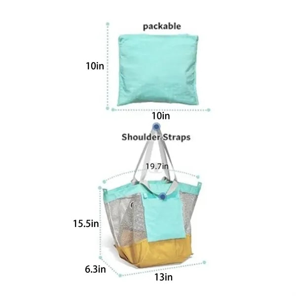 Large Reinforced Mesh Beach Tote Bag With Canvas Bottom