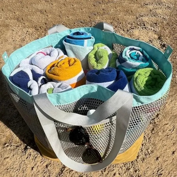 Large Reinforced Mesh Beach Tote Bag With Canvas Bottom