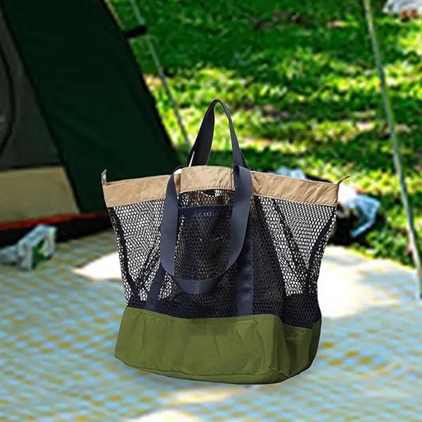 Large Reinforced Mesh Beach Tote Bag With Canvas Bottom