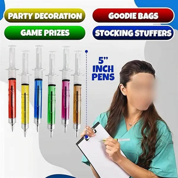 MOQ Retractable Syringe Fun Multi Color Novelty Pen