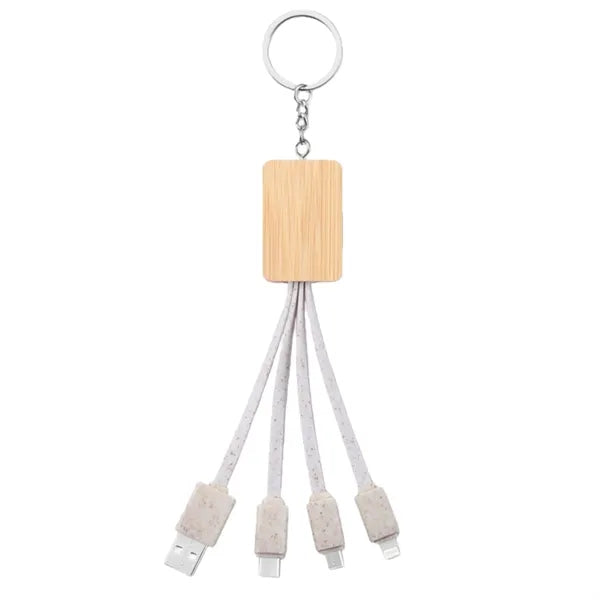 Wooden Phone Stand with 3 in 1 Charging Cable and Keyring