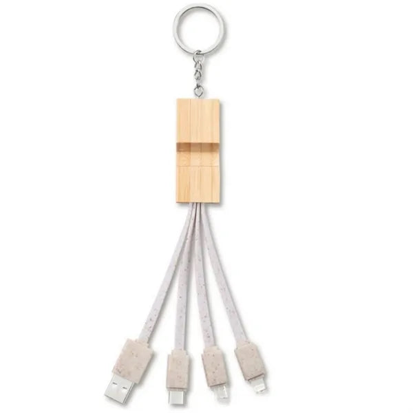 Wooden Phone Stand with 3 in 1 Charging Cable and Keyring