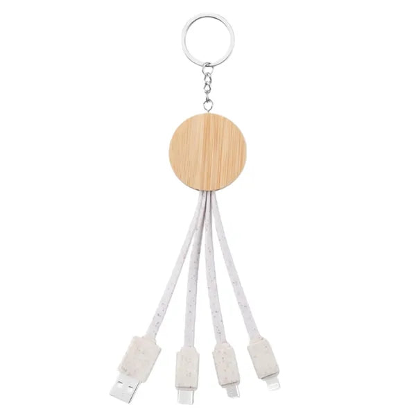 Wooden Phone Stand with 3 in 1 Charging Cable and Keyring