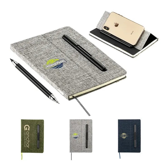 Boardroom Hardcover Journal with Built-In Phone Stand and Pe