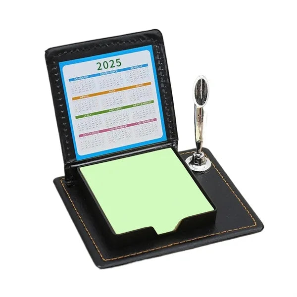 100 Sheets Sticky Note PU Leather Box Set w/Pen Holder
