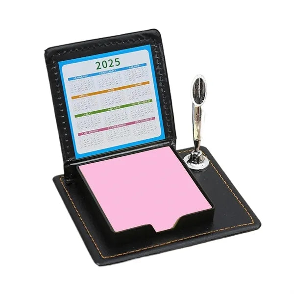 100 Sheets Sticky Note PU Leather Box Set w/Pen Holder