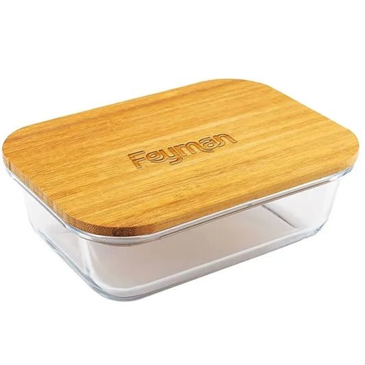 23oz Bamboo Lid Clear Glass Lunch Bento Box