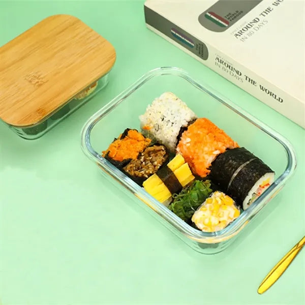 23oz Bamboo Lid Clear Glass Lunch Bento Box