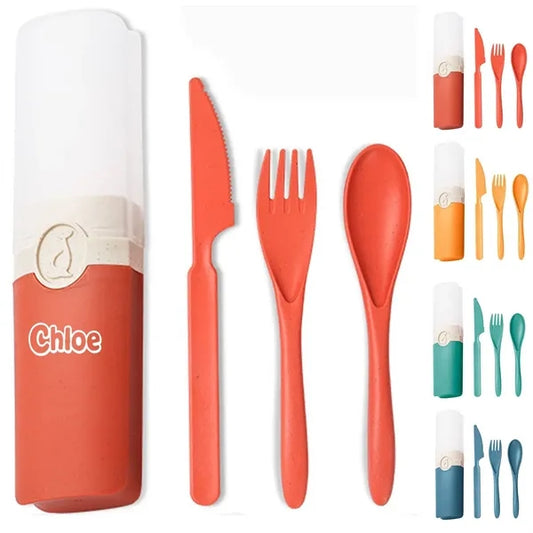 Wheat Straw Knife Fork Spoon Cutlery Set w/ Box