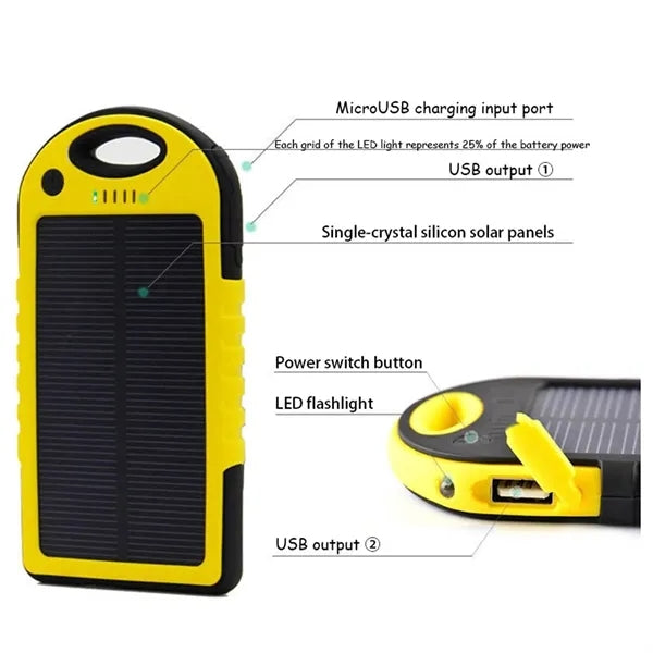 5000mAh Waterproof Portable Solar Power Bank