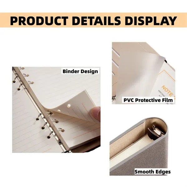 A5 PU Leather Refillable Notebook With 6 Rings
