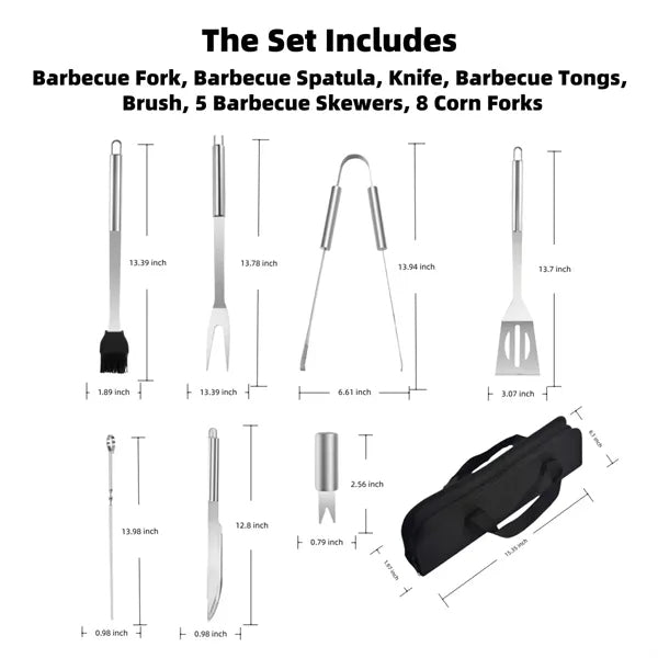 18pcs Stainless Steel BBQ Grill Tool Set