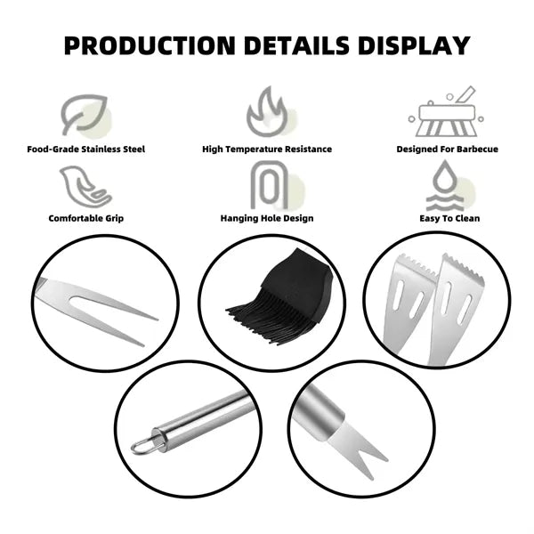 18pcs Stainless Steel BBQ Grill Tool Set