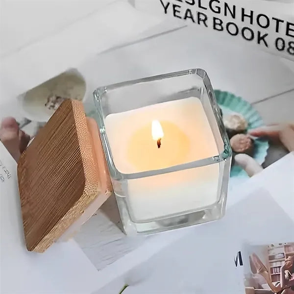 Mini Bamboo Lid Square Soy Wax Scented Candle