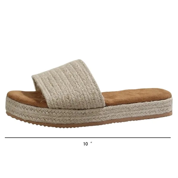 Women Open Toe Braided Jute Platform Sandals
