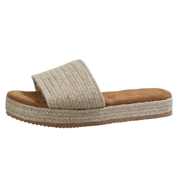 Women Open Toe Braided Jute Platform Sandals