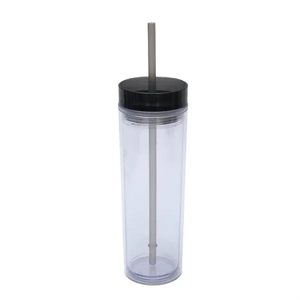 16oz Clear Double-Walled Plastic Tumbler w/ Straw